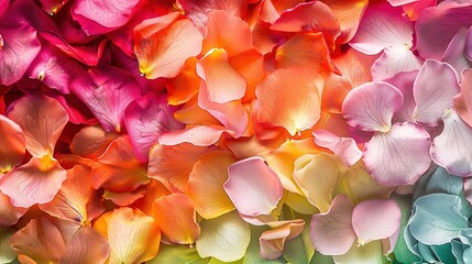 colorful flower petals background, fresh colors, overhead view