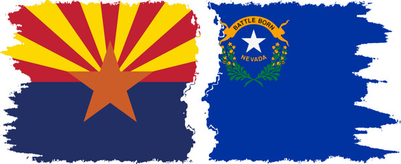 Nevada and Arizona states grunge brush flags connection vector