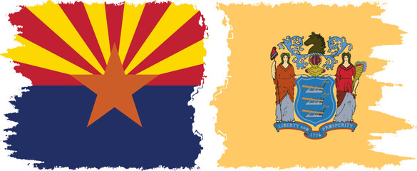 New Jersey and Arizona states grunge brush flags connection vector