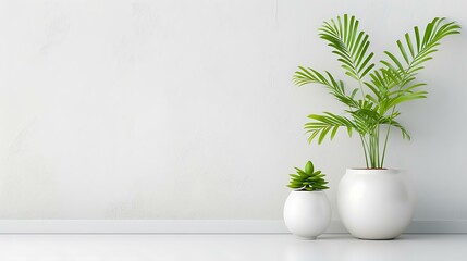 A minimalist business banner template with a clean, professional look. The design features two potted plants against a blank white backdrop, exuding simplicity and elegance.