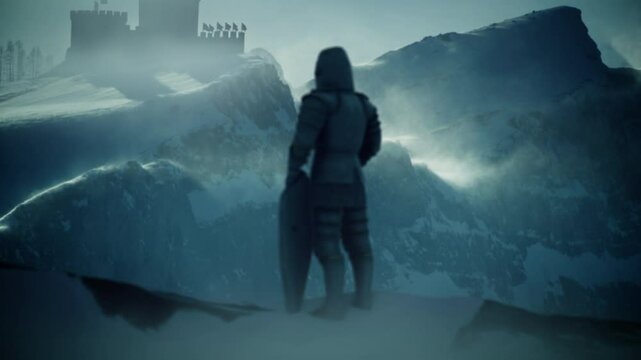 Medieval Knight Arrive to an Ancient Castle