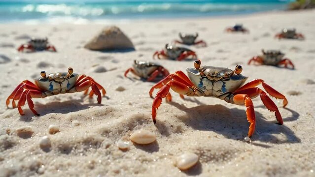 beautiful small crabs on the seashore