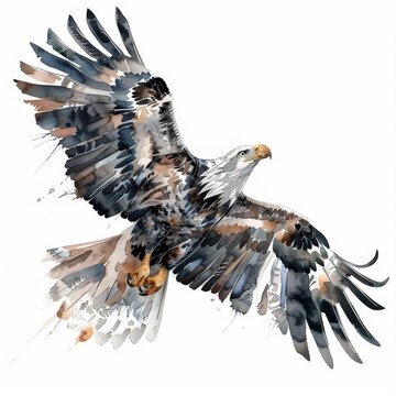 recommend clip art: Hand Drawn watercolor eagle flying line art logo icon illustration isolated on a white background