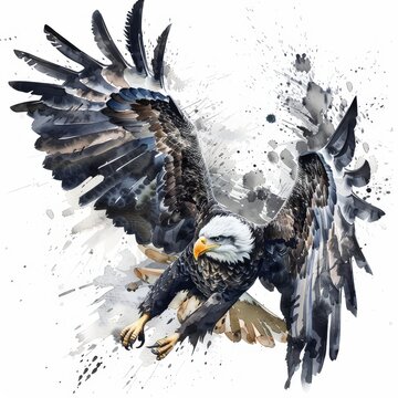 recommend clip art: Hand Drawn watercolor eagle flying line art logo icon illustration isolated on a white background