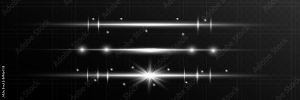 Wall mural white horizontal lens flares pack. laser beams, horizontal light rays. beautiful light flares. glowi