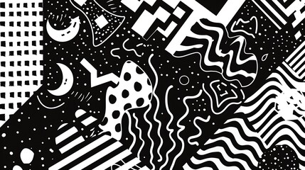 Retro 90s Style Meets Pop Art Pattern in a Psychedelic Black and White