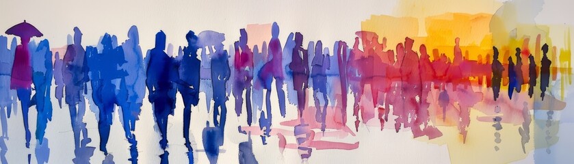 Obraz premium Impressionist painting of people walking on a city street.