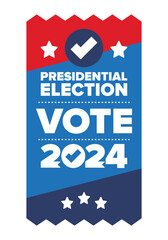 Presidential Election 2024 in United States. Vote day, November 5. US Election. Patriotic american element. Poster, card, banner and background. Vector illustration