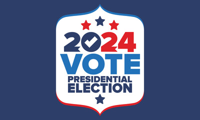 Presidential Election 2024 in United States. Vote day, November 5. US Election. Patriotic american element. Poster, card, banner and background. Vector illustration