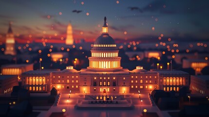 Arafed view of the capitol building at sunset with a reflection in the water generative ai