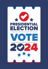Presidential Election 2024 in United States. Vote day, November 5. US Election. Patriotic american element. Poster, card, banner and background. Vector illustration