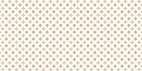 Golden vector seamless pattern with small diamond shapes, floral silhouettes. Simple texture