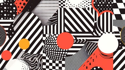 Obraz premium Retro 90s Style Meets Pop Art Pattern in a Psychedelic Black and White