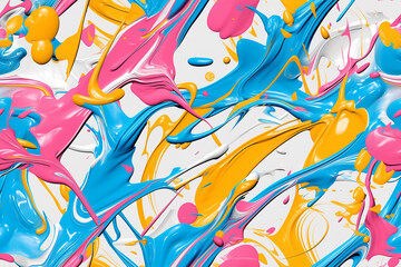 Fototapeta premium A seamless pattern with smooth and glossy paint strokes in pastel shades of pink, yellow, blue, and white. The strokes intertwine to create a fluid and elegant visual effect.