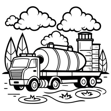 black and white tanker truck landscape clip art preview