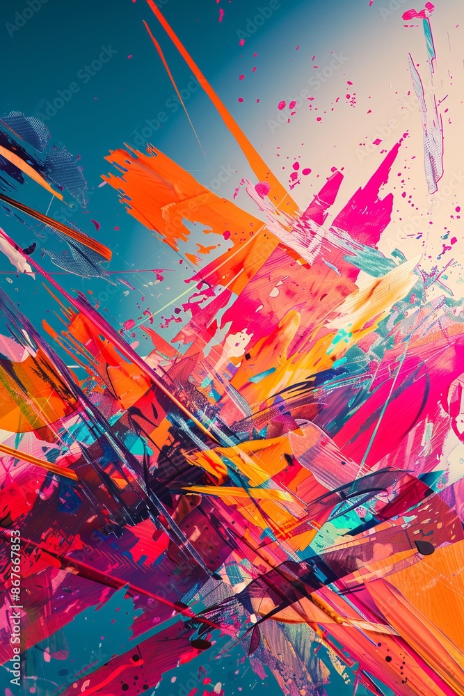 Poster An attention-grabbing wallpaper featuring vibrant, dynamic brush strokes and vivid colors set as an abstract background