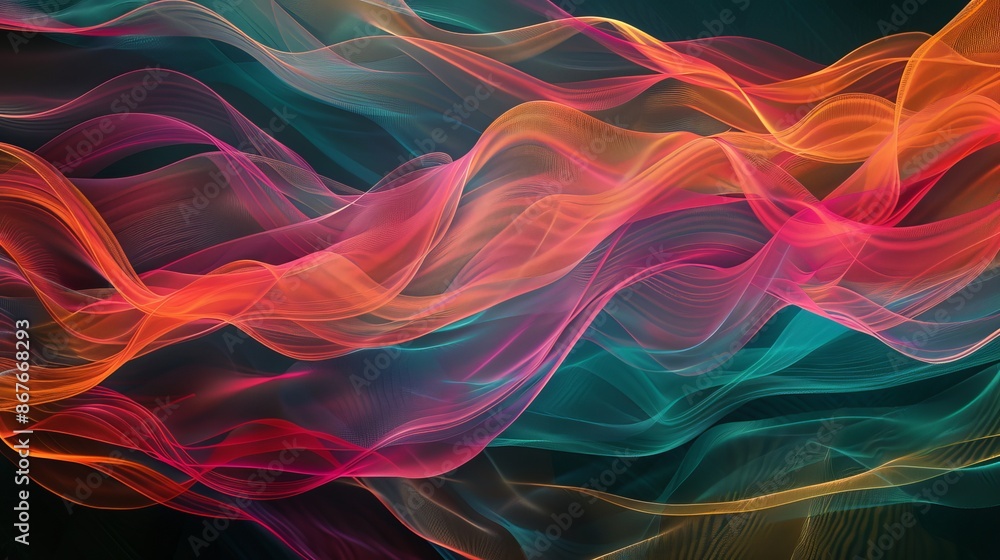 Poster An abstract and multi-colored flowing wave pattern wallpaper, with smooth and vibrant lines creating a soothing and artistic background