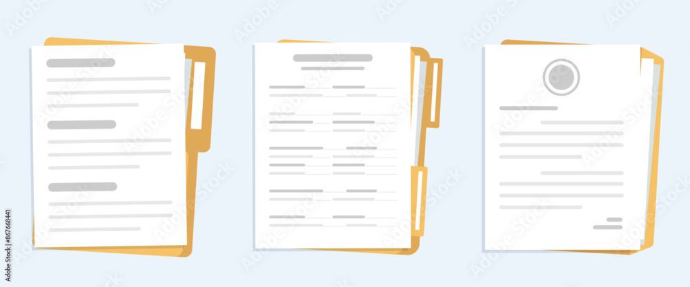 Poster paper and document icon, document vector flat style set isolated.