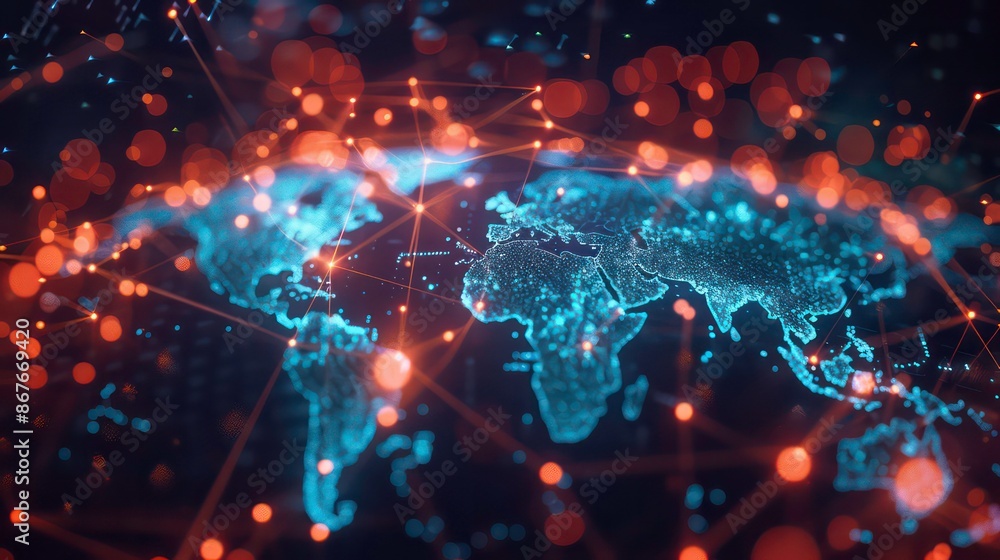 Poster global network connection. big data analytics and business concept, world map point and line composi