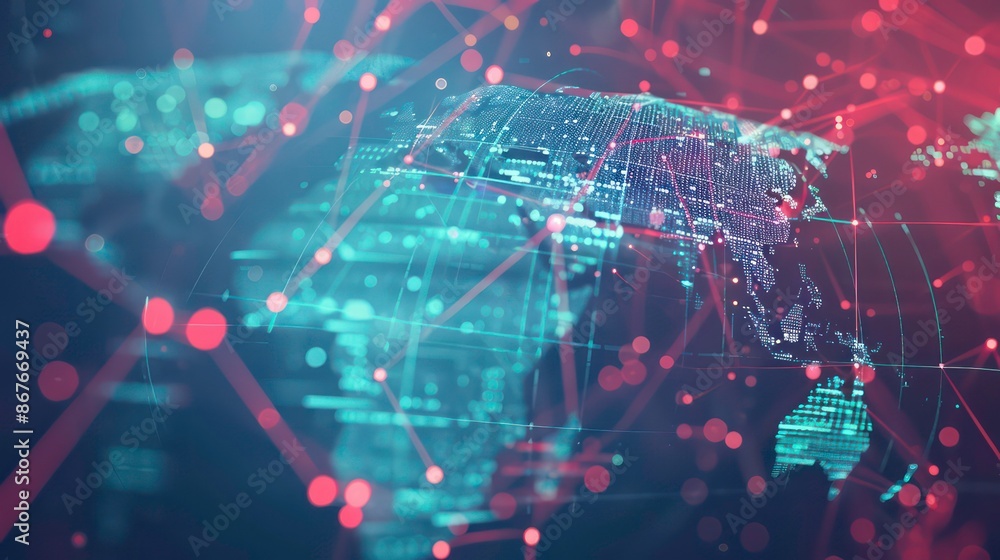 Poster global network connection. big data analytics and business concept, world map point and line composi