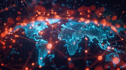 Global network connection. Big data analytics and business concept, world map point and line composition concept of global business, digital connection technology, e-commerce, social network