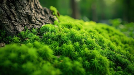 Fuzzy moss on tree lush green