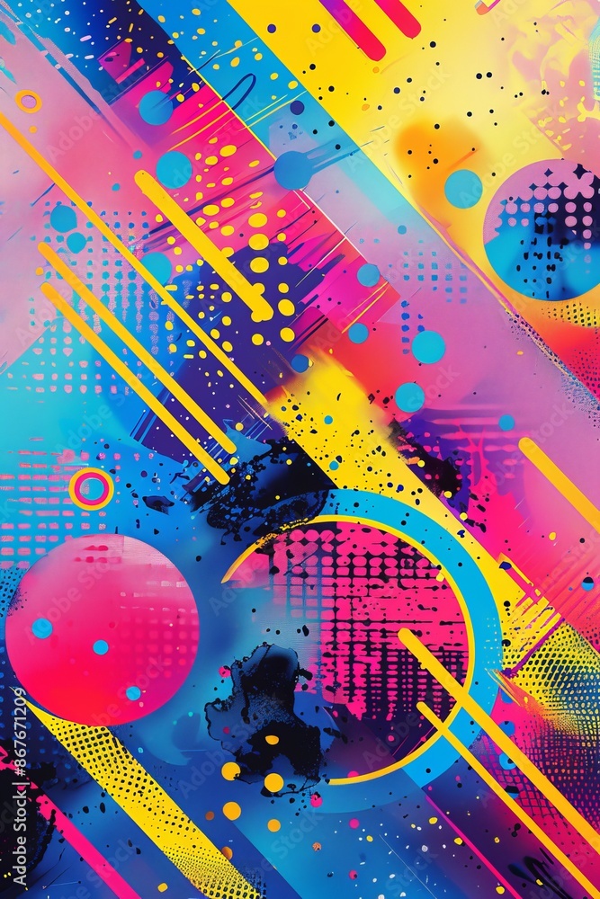 Canvas Prints Eye-catching abstract art featuring neon colors and dynamic shapes, ideal for a lively wallpaper