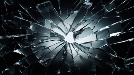 Shattered pieces of glass against a dark backdrop, emphasizing fragmentation and danger