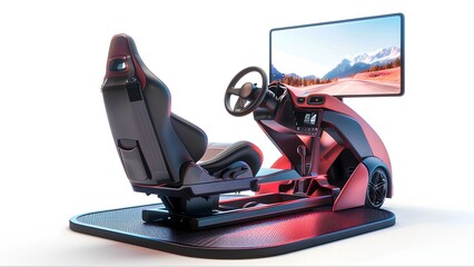 A driving simulator sitting on a platform