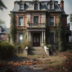 ghost bungalow and very decayed and fallen leaves of bushes trees and desolate and a scary house built mansion yes tell us such an image.