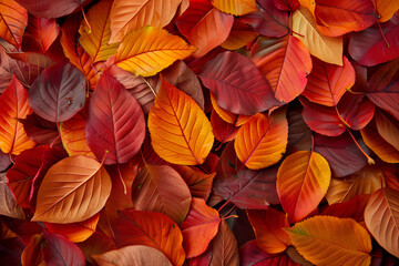 Fall, autumn. Bright fallen october leaves. Red, yellow, brown leaves on the ground. Autumn background. Top view. 