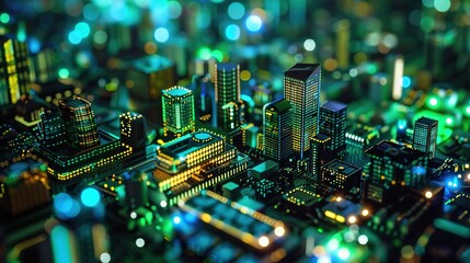 Obraz premium Cityscape of Lights: A Miniature City at Night