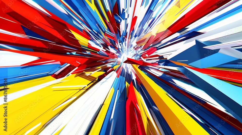 Poster A high-energy, colorful abstract image that explodes towards the viewer, ideal as a vibrant wallpaper or dynamic background