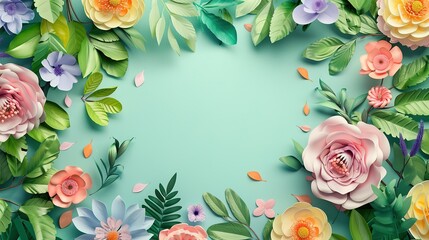 Fototapeta premium Colorful 3d flower card design with copy space in the middle