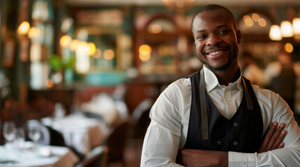 Fototapeta premium portrait of a smiling waiter in a restaurant 