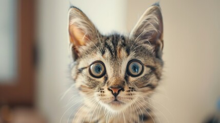 Obraz premium .surprised cat make big eyes. American shorthair surprised cat or kitten funny face big eyes, cute, domestic, kitten, feline, Emotional surprised, kitty, wow