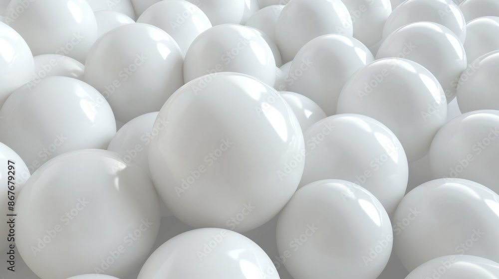 Poster a close up of many white eggs. the eggs are all the same size and shape, and they are arranged in a 