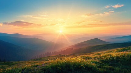 Obraz premium Scenic mountain sunrise with space for text