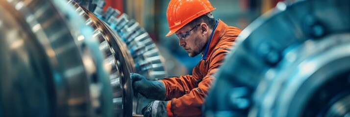 Fototapeta premium a mechanical engineer works on a huge metal machine
