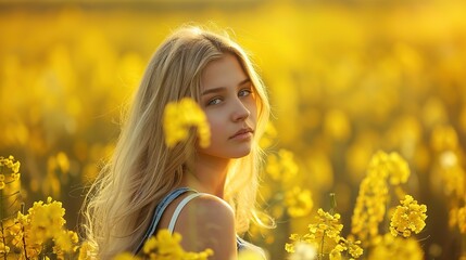 Naklejka premium A_beautiful_blonde-haired_girl_standing_gracefully_generative_ai_high_quality_image