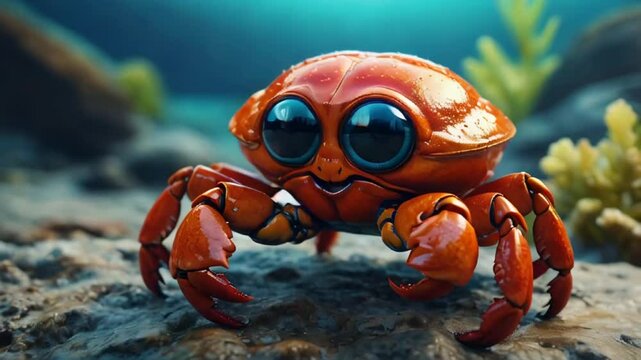 beautiful little cartoon crab on the seashore