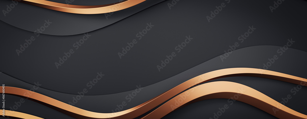 Poster elegant black waves with metallic copper lines on a dark background, showcasing a smooth, luxury des