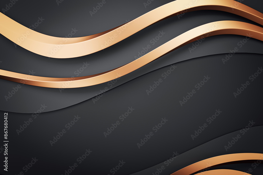 Poster elegant black and gold curved lines on a dark background, abstract luxury design concept for wallpap