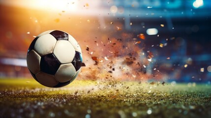 Fototapeta premium A football is played at great speed in the stadium