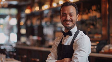 Obraz premium portrait of a smiling waiter in a restaurant 