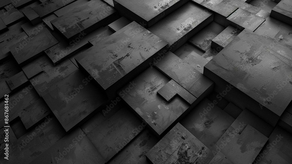 Poster gray-black background with a pattern of planes or squares, creating a sleek and modern design.