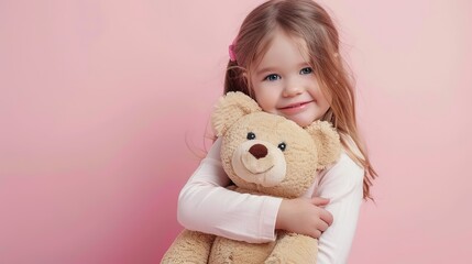A_beautiful_little_girl_child_hugging_a_teddy_bear_and_smiling_generative_ai_image