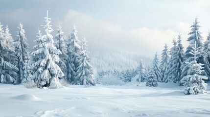 Naklejka premium Winter landscape with snow-covered trees and space for text