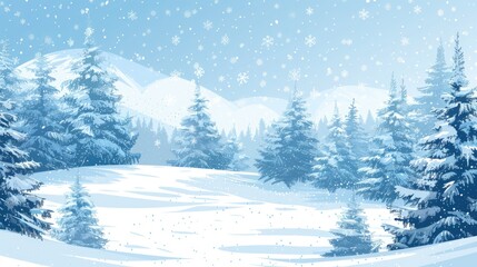 Fototapeta premium Winter landscape with snow-covered trees and space for text