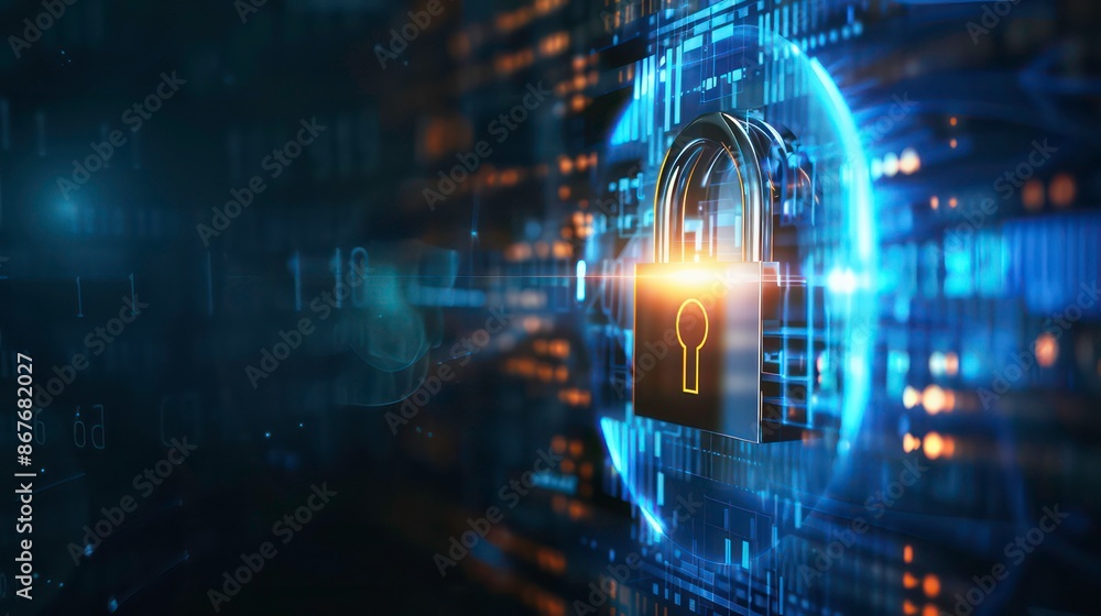 Poster padlock with keyhole icon in personal data security illustrates cyber data or information privacy id